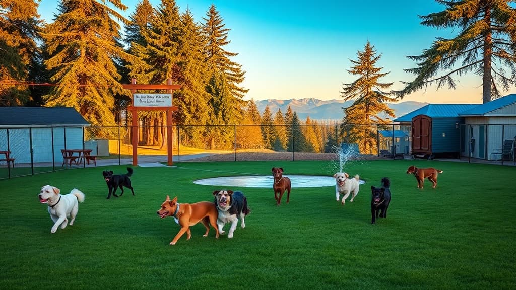 Dog Park at Strawberry Hill Park dog park in Bainbridge Island village, WA