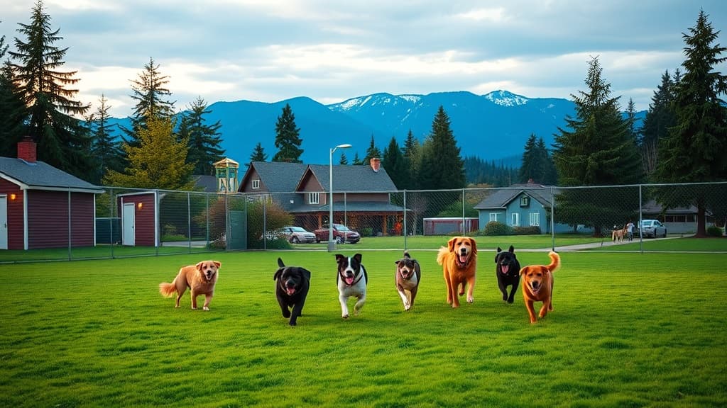 Dog Park at Clark Park dog park in Everett village, WA